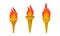 Metal Torches with Brightly Burning Fire and Flame Vector Set