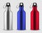 Metal water bottle. Drinking reusable bottles, drink aluminum flask fitness sports realistic stainless vector set