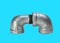 Metal water pipe elbow isolated on blue