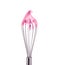 Metal whisk with pink cream isolated on black background. Clipping path.