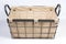 Metal Wire Basket Cloth Interior and Handles Side Angled View