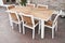 Metal and wood outdoor patio furniture for dining