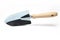 metal wooden garden hand shovel white background