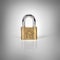 Metalic padlock with home icon on grey background , home security or insurance concept