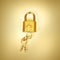 Metalic padlock on yellow background ,golden color tone