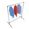 Metall Clothing Display Rack with Shirts on white. 3D illustration