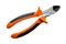 Metall wire cutters with orange black rubber handles isolated on white background. Electrician tool for repair and construction