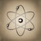 Metallic 3D Model of Atom with Vintage Background, Symbol of Nuclear Age