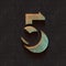 Metallic 3d numbers, dark background, five, 3d illustration