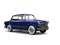 Metallic blue compact vintage car with white wall tires