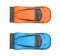 Metallic blue and orange super sports cars - top view