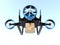 Metallic blue VTOL drone carrying delivery package flying in the sky