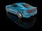 Metallic bright blue modern muscle car - back view