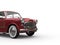 Metallic cherry red vintage small compact car - closeup cut shot