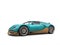 Metallic dark cyan modern super sports car with golden details - studio shot