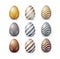 Metallic easter 3d decorated eggs vector set