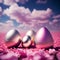 Metallic Easter Egg Extravaganza with Pink Clouds - AI Generated Illustration