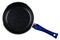 Metallic frying pan with non-stick surface and blue handle