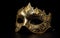 Metallic gold mask, golden mask for Purim, carnival, masquerade, Venetian party background ai generative