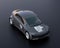 Metallic gray electric car with car sharing graphic pattern on hood