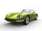 Metallic green classic sports car - front view closeup shot