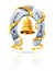 Metallic horseshoe with gold bell and ribbon