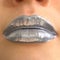 Metallic Lipstick MakeUp MockUp. Part of the Face, Beautiful Female Lips CloseUp with a Colorless metal flakes Make Up Template.
