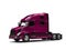 Metallic magenta semi trailer truck - side view