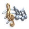 Metallic music note 3D. Music composition.