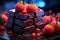 Metallic and neon chocolate covered strawberries in a sci fi futuristic setting, valentine, dating and love proposal image