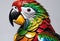 Metallic Plumage: Close-Up of a Parrot Crafted with Vibrant Colors and Gleaming Metal