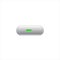 Metallic push button with green led light on white background