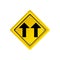 metallic realistic yellow diamond shape frame same direction arrow road traffic sign