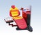 Metallic red dental unit equipment with colorful chair, frosted glass partition