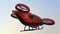 Metallic red self-driving passenger drone flying in the sky