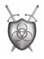 Metallic shield with symbol biohazard on white background. Isolated 3D illustration