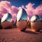 Metallic Silver Reflective Easter Eggs With Pink Clouds In Sky - AI Generated Illustration
