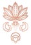 Metallic tattoo Rose gold foil alchemy esoteric symbols, Ornate lotus flower design, decorative eye, moon and heart in ethnic boho