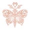 Metallic tattoo Rose gold foil texture Ornate fantasy butterfly with antlers and eyes Decorative totem animal in tribal boho style