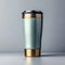 Metallic thermo cup with warm beverages, stainless steel container concept