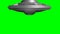 Metallic UFO alien spaceship flying isolated on green background