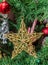 Metallic wire star Christmas ornament tree, detail, close up