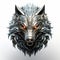Metallic Wolf Head 3d Model On White Background