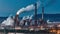 Metallurgical plant with black smoke and Steel factory with smokestacks - Metallurgical works, industrial production. Generative