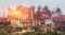 Metallurgical plant at colorful sunset. Industrial landscape. St