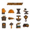 Metallurgy flat icon set