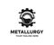 Metallurgy and foundry, iron molten metal pouring in gear, logo design. Heavy industry and engineering, industrial, vector design