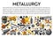 Metallurgy industry banner, metal products and iron mining