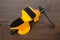 Metalwork tool - Yellow with black a vise wood background