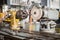 Metalworking industry: finishing metal working on lathe grinder machine